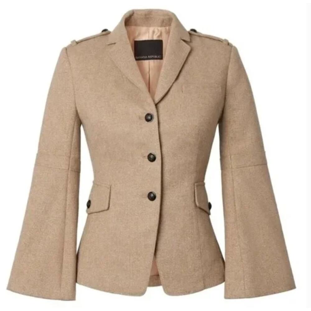 Banana Republic Tan Wool Bell Sleeve Military Jacket Blazer Size 2